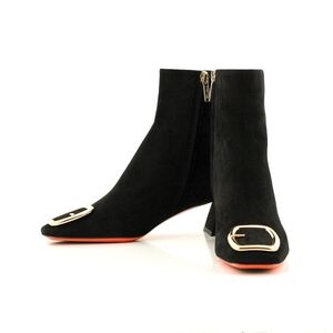 Santoni Black Ankle Boots with Gold Accents